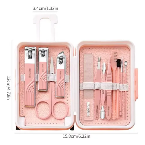 Set Manicura Pedicura 12 Piezas Estuche Valija Con Ruedas