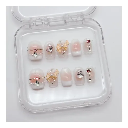 Juego De Uñas Postizas Mediano French Bow Nlsjmp