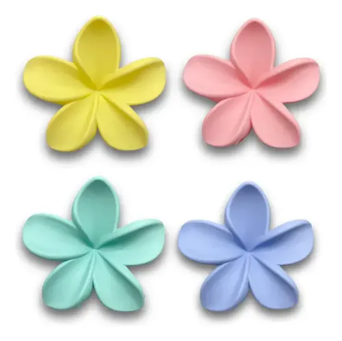 Set Pack Broches Hebillas De Pelo Flor Hawai Mate Claro X4 Amarillo/rosa/turquesa/celeste