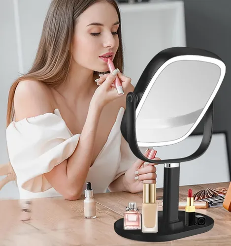Espejo De Maquillaje Vanmirr 8.5” Con Luz Y Aumento Negro