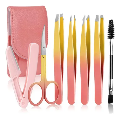 W Kit 7pzs Pinzas For Cejas Profesionales Con Tijera Tj