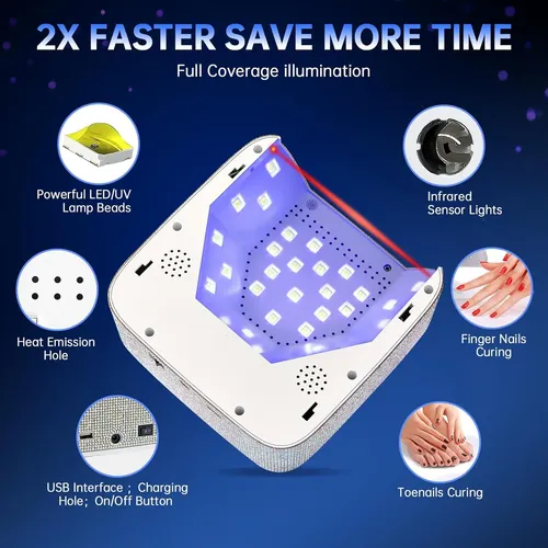 Lámpara Uv Led 72w Recargable Secado Rápido Gel