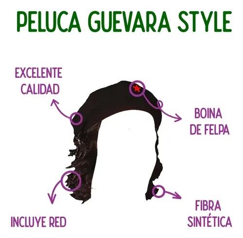 Peluca Che Guevara Con Boina Negro Manzana Cotillón Disfraz Adultos
