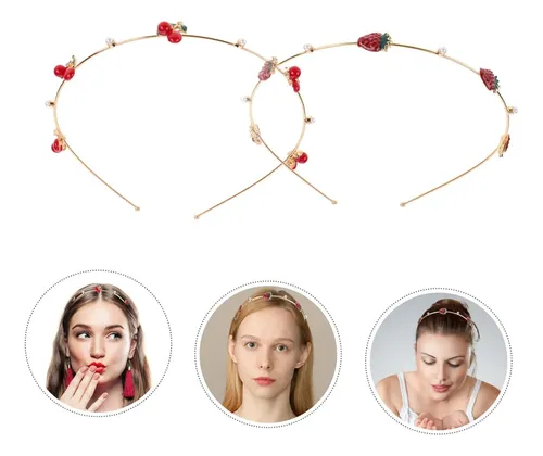 2 Piezas Diademas De Fresa Diademas De Metal Para El Cabello