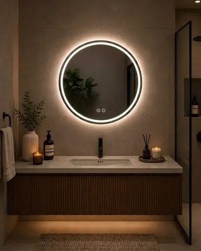 Espejo Luz Led Redondo Baño Desempañante 90cm
