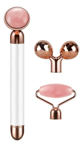 Rodillo Facial De Jade Eléctrico 3 En 1 Cuarzo Rosa