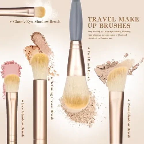 Set De Brochas De Maquillaje Portátil Con Estuche Y Espejo