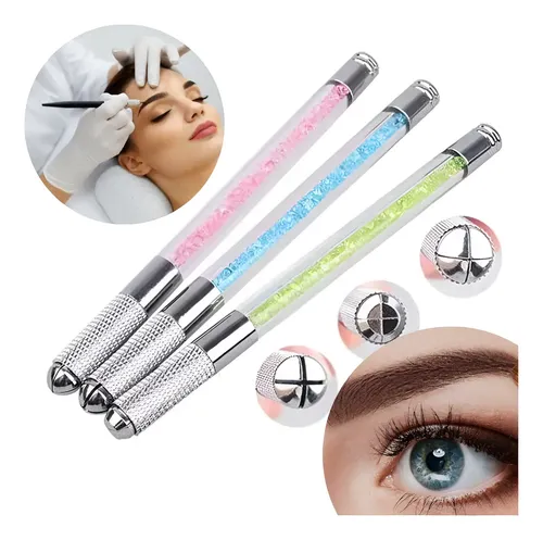 Tebori Pluma Microblading Doble Puntas Mango Glitter Acero
