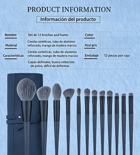 Set 12 Brochas Maquillaje Profesional Fibra Sintetica Con Es
