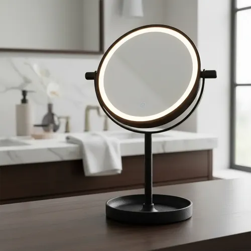 Espejo Maquillaje Aro Luz Led Giratorio Personal Base Mesa