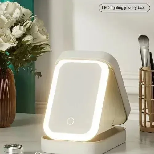 Espejo De Maquillaje Con Luz Led Y Caja Organizadora Blanco