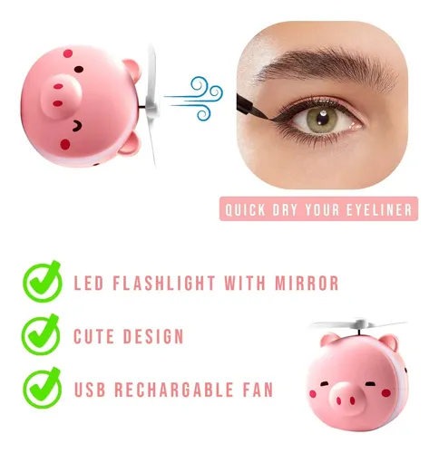 Mini Ventilador Cosmético 2 En 1 Con Diseño De Cerdo Y