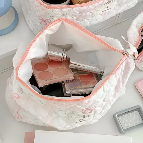 3pcs Bolsa Maquillaje Algodón Acolchada Con Estampado /