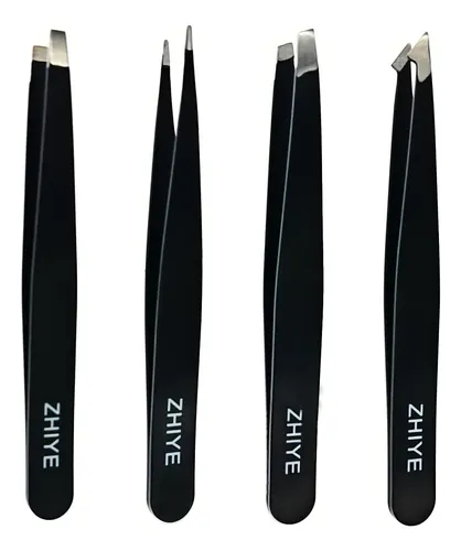Set 4 Pinzas Acero Precisión Profesional Para Cejas