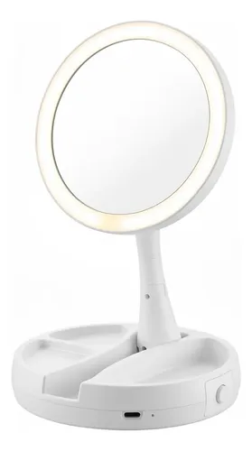Espejo Plegable Luz Led Maquillaje Doble Faz Aumento Tocador