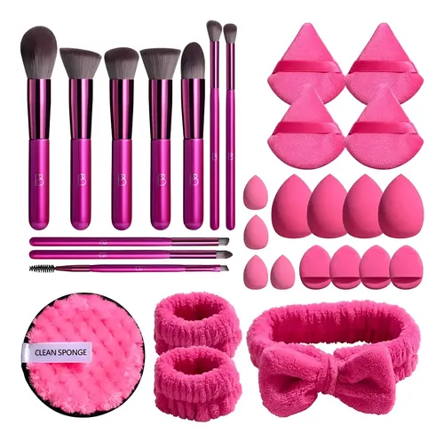 Kit De Brochas Maquillajes 30piezas Skincare Esponja Bs Mall Color Rosa