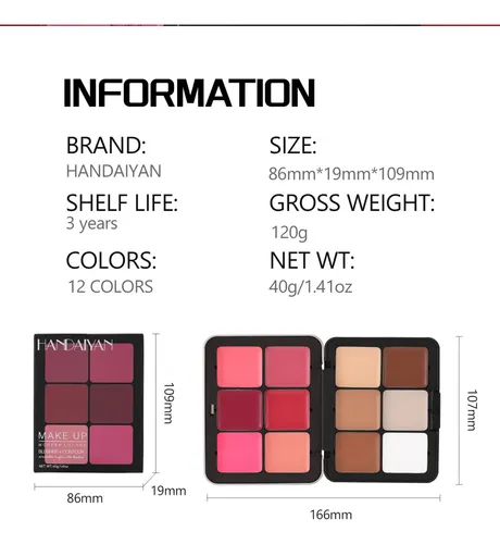 Paleta Facial Todo En Uno De 12 Colores, Colorete, Iluminado Mixto