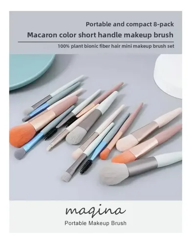 Set Of 8 Coral Orange Brushes With Gift Pouch For Women