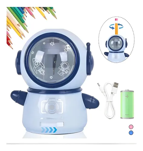 /j Sacapuntas Electrico Para Lápiz Usb Pilas Aa Astronautas+ Azul