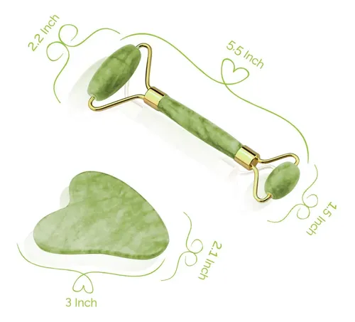 Set Gua Sha Y Rodillo Facial Dsenfurn Piedra Jade Verde