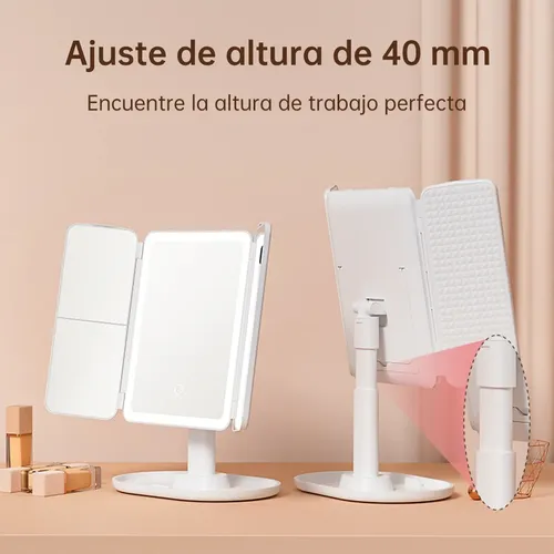 Espejo De Maquillaje Led Con 3 Espejos Plegables Y Luz C