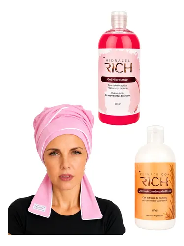 Gel De Rich Hidragel+ Crema Activadora +gorro Plopping Rulos