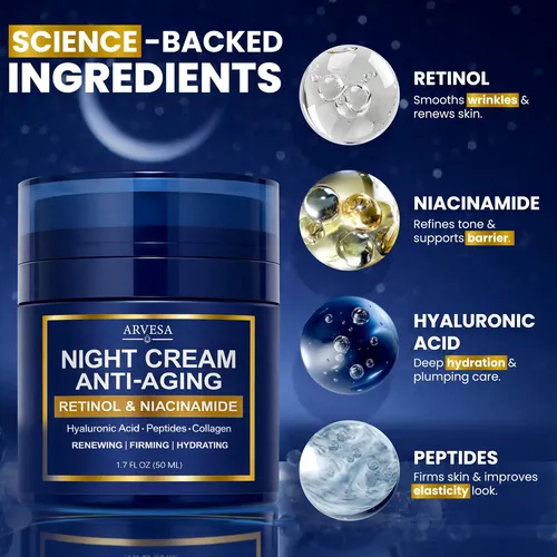 Crema De Noche Arvesa Para Mujeres Con Retinol Y Péptidos Día/noche