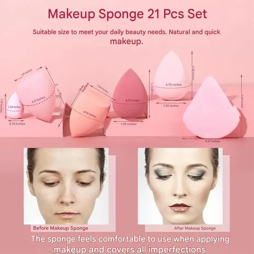 Esponjas De Maquillaje Húmedo Y Seco De 21 Piezas, Multiusos