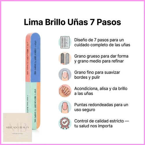 Lima De Uñas 7 Pasos Pulido Brillo Profesional Buffer X12