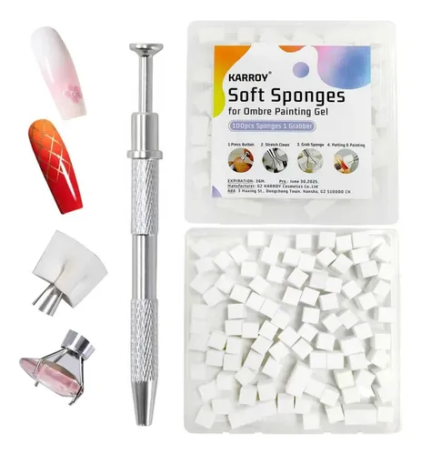 Set De Esponjas Para Uñas Karroy 100 Unidades Con Pinza Metá