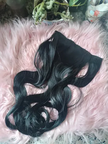 Cortinas De Pelo: Cabello Sintetico Premium Extensiones Color Negro 1 Ondas