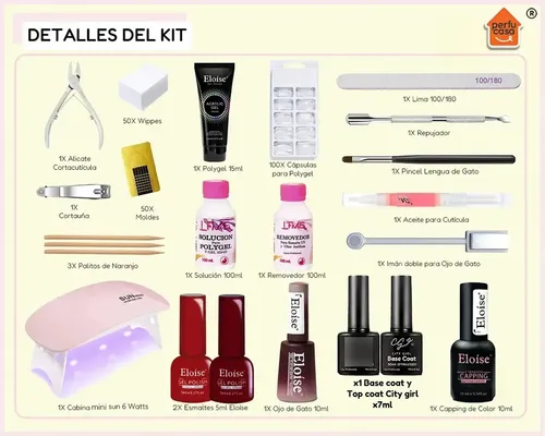 Kit Uñas Semipemanente Esmaltado Completo Set Polygel Uv Led