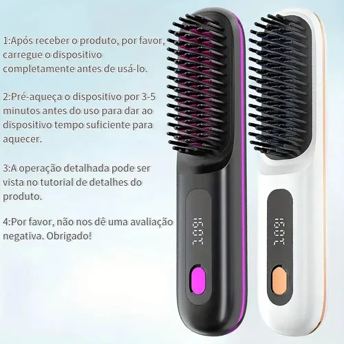 Cepillo Alisador Portátil Inalámbrico Iónico Lcd Black