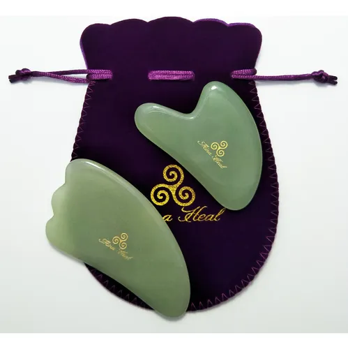 Set De Masajeador Facial Gua Sha Mina Heal Jade Stone X2