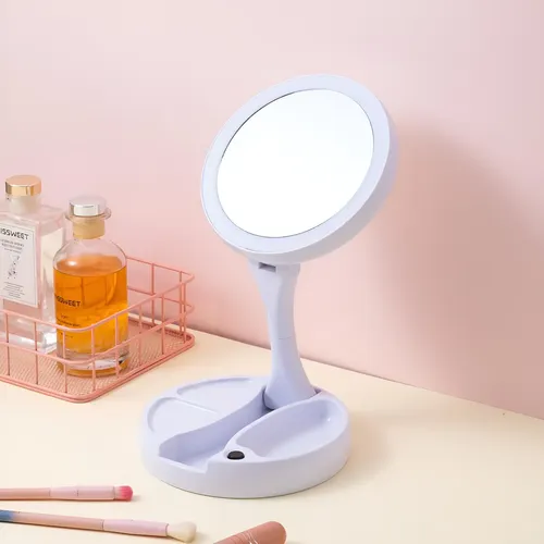Espejo Doble Plegable Portátil Luz Led Cosmeticos Recargable