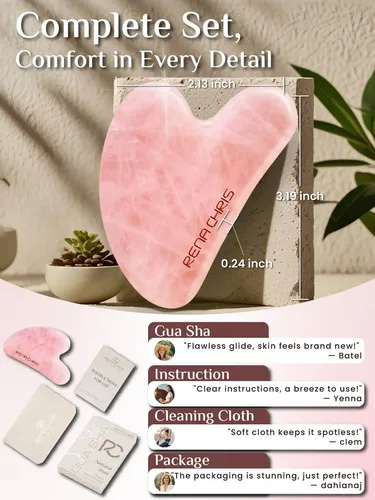 Herramienta Facial Gua Sha Rena Chris Natural Rose Quartz Ro