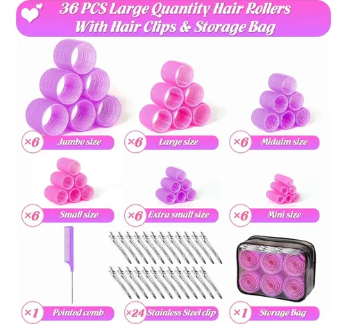 Set Rulos Cabello Tetutor 6 Tamaños 62 Pzs Rosa/morado