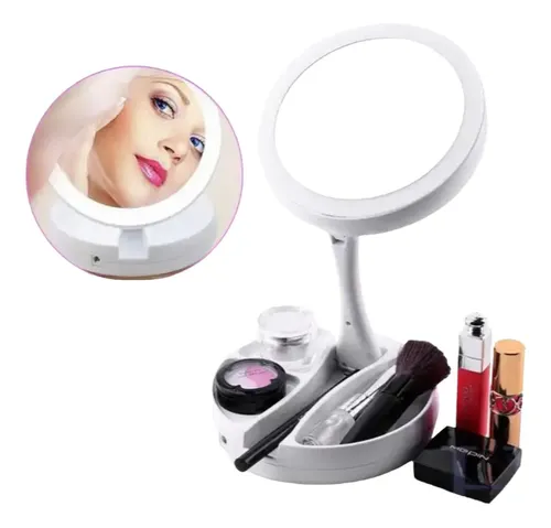 Espejo Con Luz Aro Led Maquillaje Aumento Plegable Usb/pila