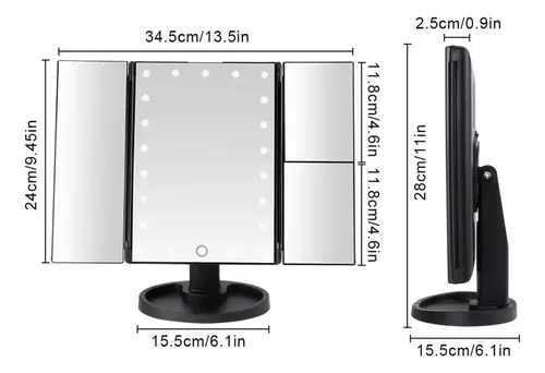 Espejo Triple Maquillaje Tocador Luz Led 3 Tonos C/ Aumento