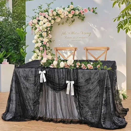 Tela De Encaje For Pestañas, Floral Negro Y Blanco 1