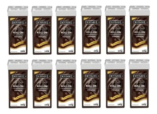 Kit 12 Unidades Cera Roll-on Depimiel Chocolate 100grs