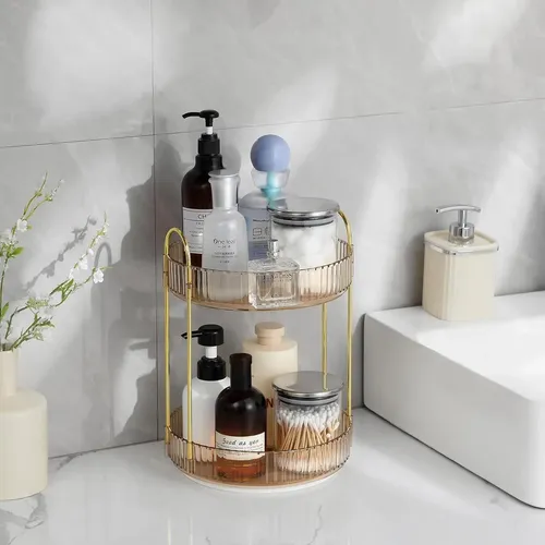 Organizador De Maquillaje De Acrilico 2 Pisos Giratorio 360°