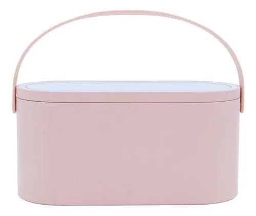 Portacosmetico Organizador De Maquillaje Con Espejo Led Rosa