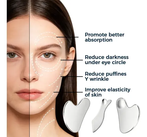 Kit 3 Piezas Guasha Facial Acero Inoxidable Masajes H