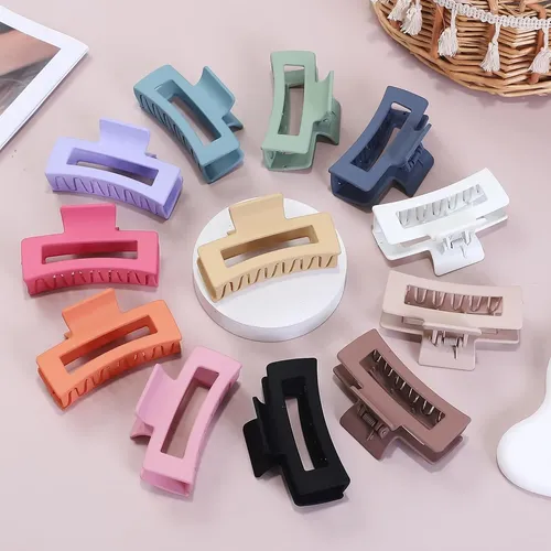 12 Pinzas Para El Cabello Medianas, Pinzas Cuadradas Colorid 12pc-square Set
