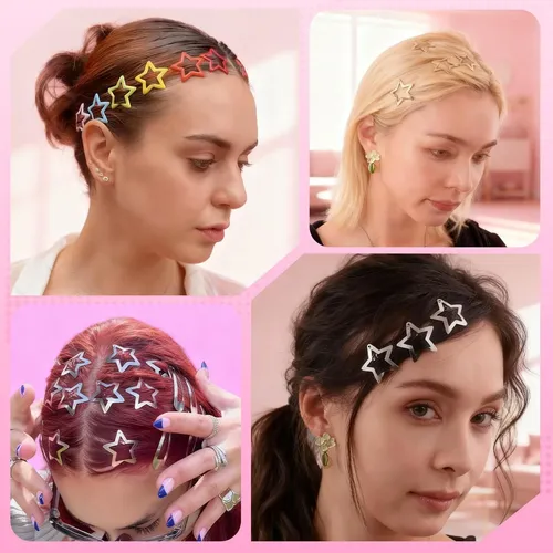 100 Pinzas De Pelo Con Estrellas De Colores