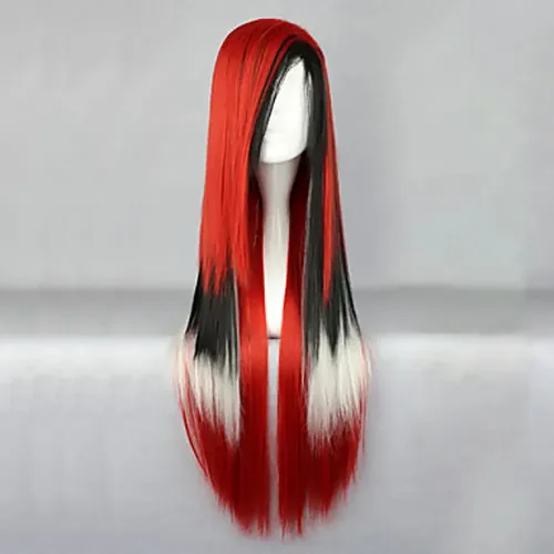 Peluca De Pelo Rojo Degradado Sintético, Negro Y Blanco, Col Red Black White 28inches