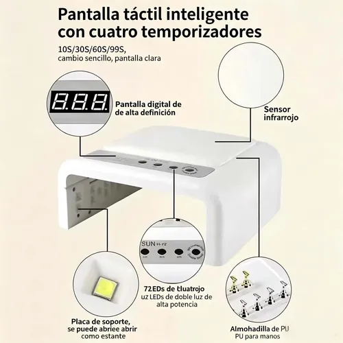 Cabina Uv Led Uñas Plegable 72 Luces Tactil 4 Temporizadores