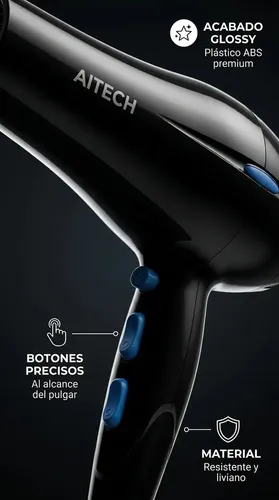 Secador Pelo Ionizador Profesional Iones Negativos Anti Frizz Brillo Sedoso Cabello Brillante Liviano Compacto Salon Peluqueria Hogar Cuidado Capilar Ergonomico Termico Potente Eficiente Belleza Negro