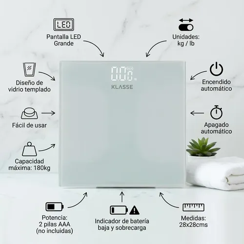 Balanza Digital Personas Led 180kg Vidrio Templado Klasse